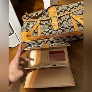 Coach Signature Canvas Bag & matching wallet.. with Tan Leather NICE!